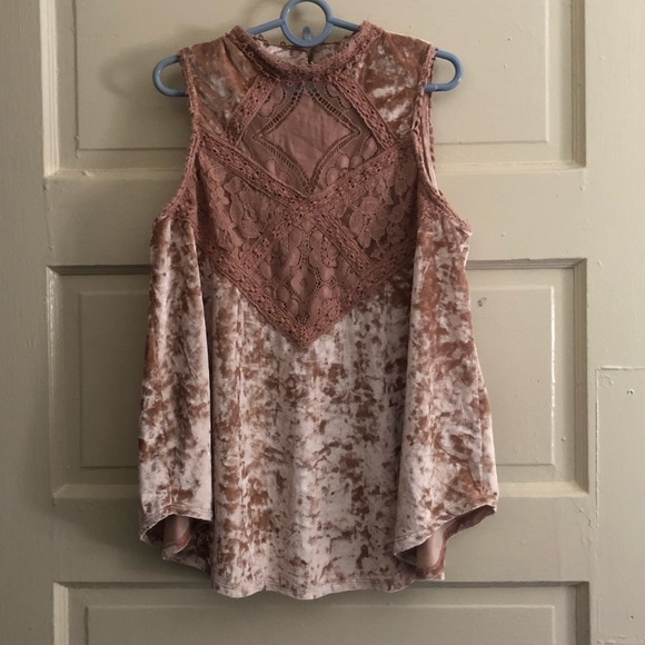 Altar'd State Tops - Altar’d State Pink Crushed Velvet Mock Neck Blouse